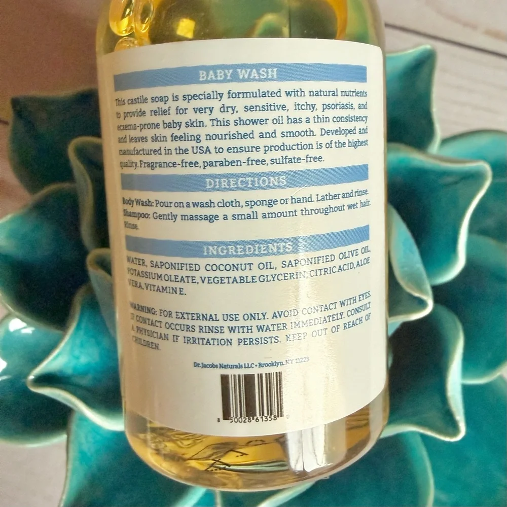 Dr Jacobs Pure Castile Eczema Relief Baby Wash & Shampoo 2oz NEW